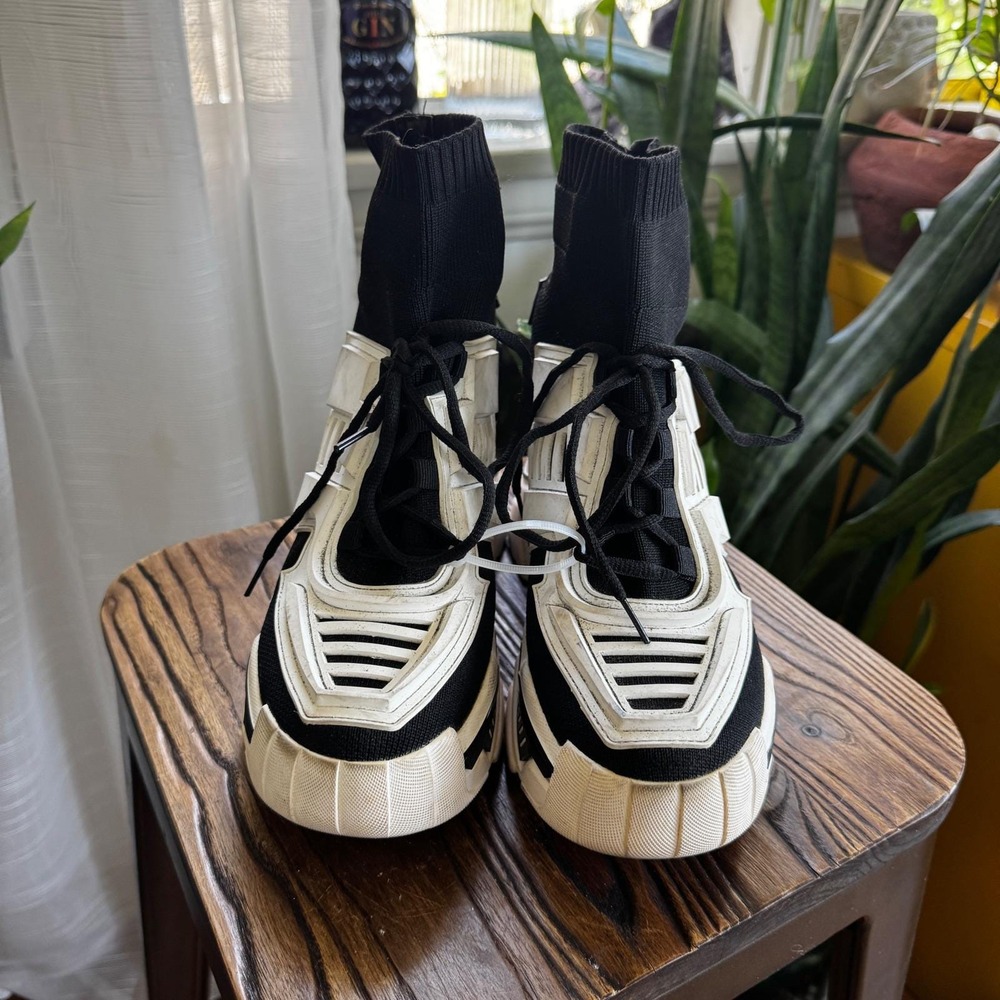 Anthony Wang Black White Chunky Sock Sneakers Platform Women's Size 9 - Picture 2 of 6